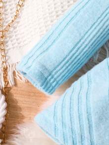 2 件套女婴甜美温柔蝴蝶印花字母针织连帽衫和裤子套装 - 淺藍色 - 查看 6