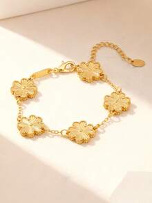 1件优雅女士幸运四叶草手链，百搭奢华设计，情人节、母亲节礼物