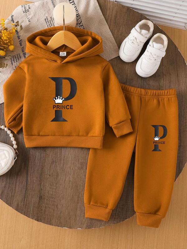Baby Mädchen Lässige Mode Buchstaben Prinz Muster Hoodie und Hose Set, Herbst/Winter