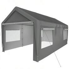 Carport Garage Zelt 3x6m, Grau, Winterfest Mit Roll-Up-Fenster, Abnehmbare Seitenwände Und Dach, Lagerzelt, Stallzelt, Schutzabdeckung Für Auto, SUV, Boot & LKW - 311x593x277 cm - View 9