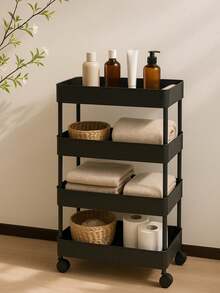 Carrito Metálico Multifuncional de 4 Niveles con Ruedas, Organizador Práctico y Versátil - Negro - Ver 3