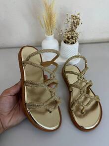 SLIM SANDAL STRAP GLAMOR, COMFORT, PRACTICALITY AND DELICACY. Beach Rhinestone Metal Beach - 金色 - 查看 1