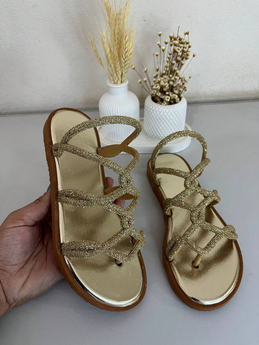 SLIM SANDAL STRAP GLAMOR, COMFORT, PRACTICALITY AND DELICACY. Beach Rhinestone Metal Beach - 金色 - 查看 1