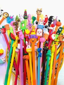 10pcs/Set Random 10pcs Cute Cartoon Animal & Fruit 0.5mm Neutral Pens, Creative Stationery Writing Supplies School Supplies, Back To School - Multicolor - View 9
