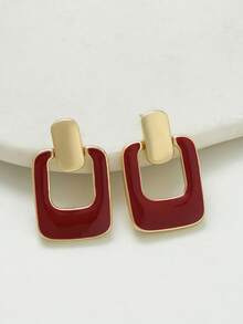 4Pcs/2Pcs Elegant Gold Brown Enamel Square Dangle Earrings, Enamel Hollow Drop Earrings For Women Daily Wear, Modern Geometric Statement Jewelry - Square Earrings - View 10