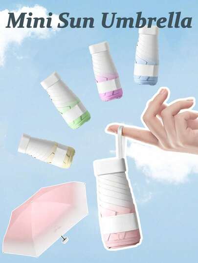 Mini Folding Umbrella, Waterproof Portable Travel Umbrella, Women's Sun Protection UV Blocking Umbrella, Dual Use Sunshade And Rainproof, 5-Fold Ultra-Light Compact, Mini Travel Umbrella, Windproof Sun Protection, 99% UV Protection, Unisex