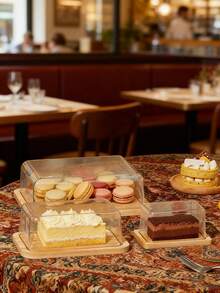 1件蛋糕收纳盒，竹托盘+透明PET防尘罩，餐厅食物储存容器，多功能蛋糕、甜品、黄油、面包收纳盒，适合不同蛋糕或食物大小，可放冰箱保鲜，高档甜品展示盒，适用于家庭厨房食物储存和餐厅餐桌食物储存 - 彩色 - 查看 3