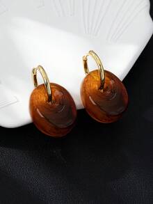 1 Pair Amber Oval Resin Tie Dye Earrings, Unique Elegant Elegant Fashion Earrings For Women Daily Wear - Amber - View 1