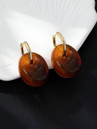 1 Pair Amber Oval Resin Tie Dye Earrings, Unique Elegant Elegant Fashion Earrings For Women Daily Wear