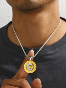 1个男士双色不锈钢可旋转雕刻八卦吊坠，送给男友和朋友的完美礼物，非常适合缓解压力 - 金黃色 - 查看 3