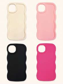 白色粉色酒红色黑色不对称波浪纹基础款手机壳4件套，多巴胺波浪纹手机壳，兼容和Galaxy 16/16 Pro Max/16 Pro/16 Plus，春季礼物，生日周年纪念，国际版，非国内版 - 彩色 - 查看 23