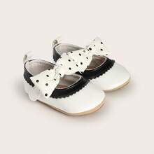 أحذية ناعمة لا تنزلق مع تصميم فيونكة للأطفال الرضع البنات حديثي الولادة من عمر 0-1 سنة، مناسبة لمناسبات مثل عيد الميلاد الأول أو مرور 100 يوم، للربيع والخريف