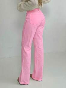 Women's Mid-Rise Cuffed Casual Straight Leg Jeans, Loose Fit For Daily Street Style And Weekend Casual Wear - Women's Spring Clothing