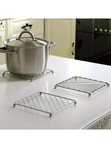 1 pieza Salvamanteles cuadrado, Tapete de mesa de cocina resistente al calor, Posavasos, Mantel individual, Regalo de Navidad, Rejilla multifuncional cuadrada de acero inoxidable resistente al calor para ollas y sartenes, Soporte para ollas y rejilla para vaporera, Grueso tapete antescaldaduras para tazones y platos para el hogar, Tapete de mesa, Tapete de almacenamiento - Adecuado para diversas ollas y platos - Ver 2