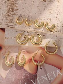 2/30 piezas Nuevo conjunto de pendientes asimétricos de múltiples elementos, elegante y de moda, de material plástico ABS ligero, adecuado para uso diario de mujeres - Dorado - Ver 7