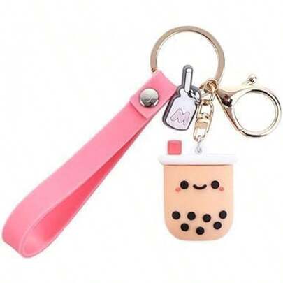 Cute Silicone Pearl Milk Tea Keychain, Simulation Drinks Headphone Keyring Car Chain Bag Pendant Women Girls Accessories