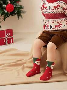 5 双儿童/幼儿圣诞袜，卡通圣诞礼物中筒袜，适合男孩和女孩 - 彩色 - 查看 5
