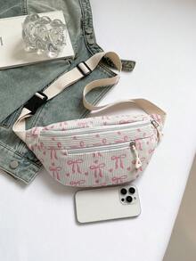 时尚提花拉链腰包/斜挎包，编织沙滩腰包 - 白色 - 查看 3
