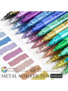 GuangNa 12/24 Colors Dual Tips Metallic Waterproof Permanent Paint Marker Pens For DIY Epoxy Resin Mold Drawing Craft Graffiti Art Supplies