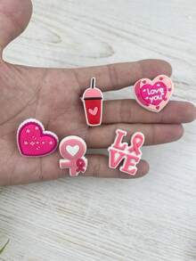 10 Peças/Conjunto Acessórios de Sandália e Pulseira com Padrão de Coração e Letra Cartoon, Rosa, Chinelos e Decoração de Celular, Adequado para Casais, Presentes de Aniversário e Feriados