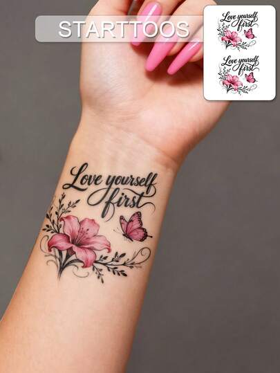 STARTTOOS وشم مؤقت ملصقات وشم ملونة بتصاميم بسيطة أزهار فراشات كلمات، مناسبة للاستخدام اليومي للفتيات وكهدايا للمناسبات والأعياد، تثبت على الرسغ والكتف والرقبة والترقوة والكاحل، مقاومة للماء وواقعية