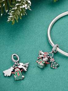 STYFNE 1 pieza Colgante con cuentas de árbol de Navidad, campana, Papá Noel, reno, muñeco de nieve, adecuado para pulseras DIY, joyería de mujer, pequeño regalo diario
