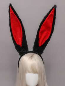 Diadema con orejas de conejo de peluche de dibujos animados lindos, adecuada para lavarse la cara y adultos en fiestas de Halloween - Blanco - Ver 2