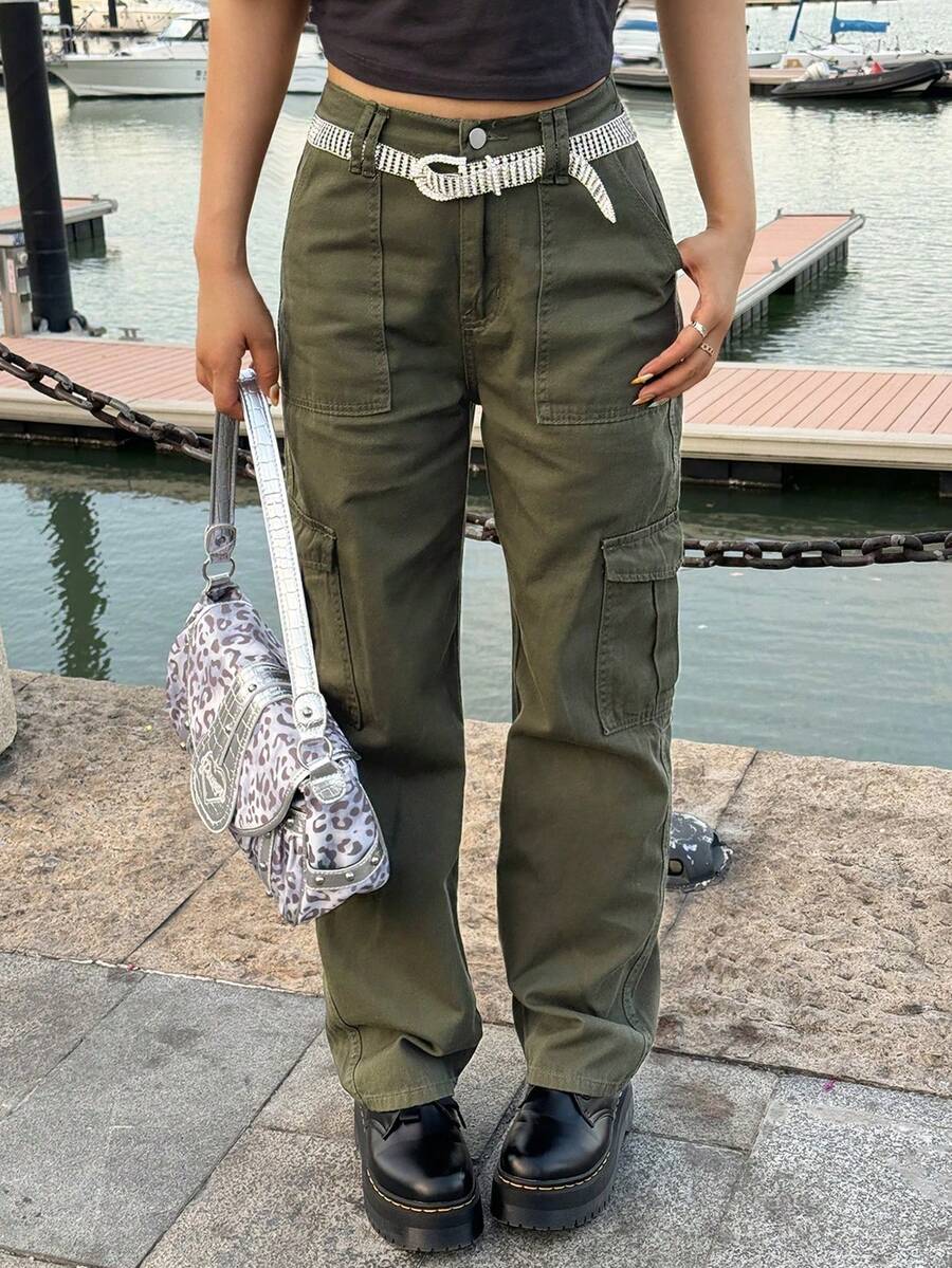 Women's Elastic Waist Casual Cargo Jeans Suitable For Travel