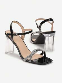 Eleganti sandali da donna con cinturini - tacco trasparente - per eventi serali/feste - estivi - nero - Visualizzare 4