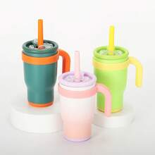 14oz Double Wall Stainless Steel Tumbler With Handle, Vacuum Insulated Travel Mug, Spill Proof Glass Cup - Sweat Proof, Leak Proof, With Handle And Straw - , Multiple Colors - Suitable For Home, Office, Outdoor - Great For Valentine's Day, Christmas, Birthday, Hydration At Work