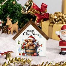 1pc Christmas Desktop Decor, House Shaped Wooden Block Design, Home Decor For Living Room And Bedroom, Office Desk Ornament, Christmas Gift, Home Decoration - Multicolor - View 10