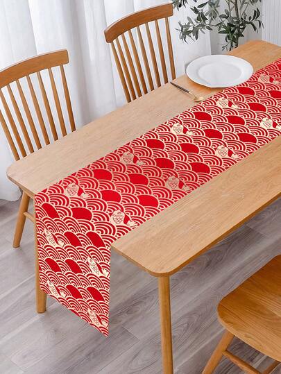 1pc Red Happy New Year Table Runner, Chinese Element Printing Party Tablecloth,2026 New Year Celebration Table Runner, New Year's Day New Year Party Decor, New Year's Eve Party Supplies,Kitchen Dining Table Decoration For Home, Home Decor, Holiday Party Suppies, Spring Festival Decorations, Chinese New Year Decor,14*71 Inch
