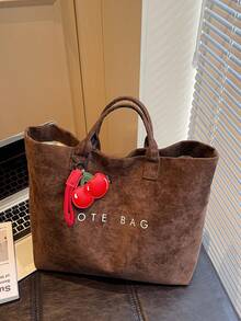 حقيبة يد جلدية سويدية ذات مقبضين مزينة بطباعة الحروف، حقيبة كاجوال كبيرة السعة مريحة وناعمة، مناسبة للنساء للعمل والتنقل والتسوق والجامعة