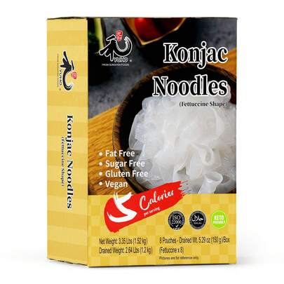  YUHO Shirataki Konjac Fettuccine Noodles Pasta Gluten Free Low Carbs Vegan Fat Free Plant Based Noodle For Quick Dinner Meals, 8 Pack Inside, 53.61 Oz