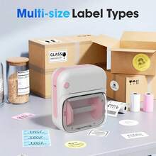 便携式热敏标签打印机 - 适用于产品、地址、小型企业、DIY 贴纸、家庭、移动设备、无线连接迷你打印机、USB 充电、单色输出 - 彩色 - 查看 12