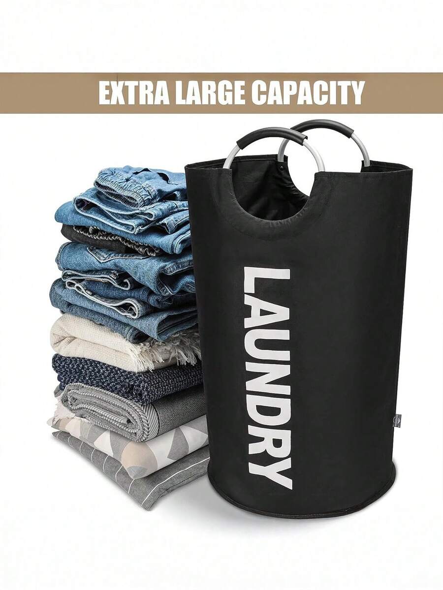 1pc Extra Large Waterproof Laundry Basket With Soft Padded Handle - Foldable Multipurpose Laundry Hamper, Suitable For Bathroom, Laundry Room, Balcony, Laundry Room Accessory, Laundry Basket