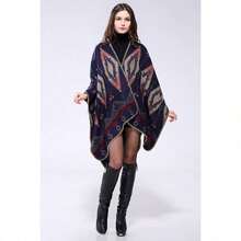 Women's Warm Shawl Wrap Cape Winter Cardigan Sweaters Open Front Poncho - A3-xanh nước biển - Xem 6