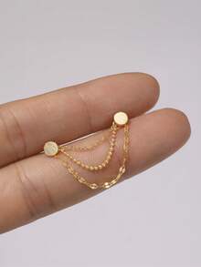 1Pc Chain Tassel Accessories 925 Sterling Silver Earring For Women Classic Minimalist Jewelry Gift For Her Christmas Gift Fine Jewelry - Multicolor - View 10