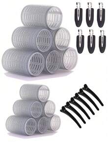 女士专用2种尺寸卷发器，12个装卷发器，适用于长发、中发、短发，大号、中号、小号自粘式卷发器，带12个卷发夹，美发造型套装，理发店美容旅行必备美发产品，护发用品，美发配件 - 彩色 - 查看 5