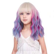 Mixed Brown Wig For Child Short Chocolate Brown Wig With Air Bangs For Girls Short Brown Wavy Curly Wig For Kids Heat Resistant Synthetic Wig With Wig Cap…Essential Festive Atmosphere For Christmas - Blonde Ombre Blue Pink - View 3