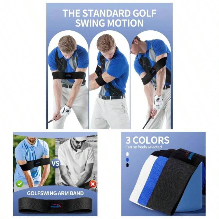 Swing Training Aid - Muscle Connection Swing Corrector Golfers, Arm Elbow Posture Trainer RightLeft Handed Beginners, Trainer Arm Band IndoorOutdoor Club Practice - 白色 - 查看 1
