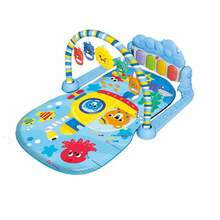 带钢琴的互动婴儿游戏垫，柔软的软垫音乐垫 - 0-12 个月新生儿和婴儿俯卧时间活动游戏垫 - 培养运动技能和协调性 - 与 BabySMART 系统兼容 - 绿色/蓝色/黄色（不含电池），可爱的动物设计，游戏表面，新生儿必备