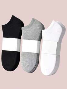 15 Pairs Solid Color Ankle Socks, Black/White/Gray Low-Cut Casual Socks, Comfortable Everyday Wear, Suitable For All Seasons