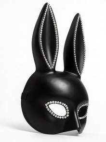 Máscara de Conejo con Brillantes - Diseño Único y Atractivo - Negro - Ver 7