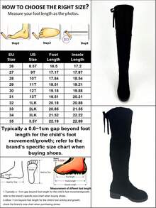 1 双适合青少年女孩，蝴蝶结装饰，仿麂皮，防滑舒适，圆头过膝靴，侧拉链开合，低跟，休闲时尚，儿童过膝靴，适合日常穿着、派对和圣诞节