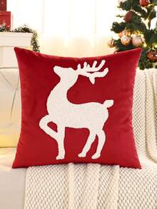 1 pieza Funda de almohada decorativa navideña, franela con bordado de reno de peluche, decoración rústica para sala de estar, dormitorio, sofá, regalo navideño