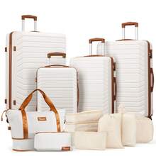 Bộ hành lý 4 món, vali kéo có bánh xe, vali cứng nhẹ, kích thước 22x14x9 inch, được các hãng hàng không chấp thuận, bộ đồ dùng đa năng hoàn hảo cho những chuyến đi cuối tuần cùng gia đình, kỳ nghỉ và du học. Vali kéo, vali có bánh xe, vali du lịch, vali cứng, vali xách tay có bánh xe, đồ dùng cần thiết cho nam, nữ, đi nghỉ mát, đi công tác, dung tích lớn, phụ kiện du lịch, hộp đựng đồ du lịch, đồ dùng cá nhân khi đi du lịch. - trắng nâu - Xem 13