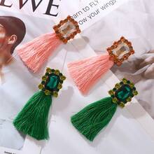 New Retro Bohemian Style Long Fringe Earrings Women's Fashion Temperament Banquet Ear Studs Earrings, Reliable Quality, Suitable For You Who Pursue Quality. - 玫紅色 - 查看 2