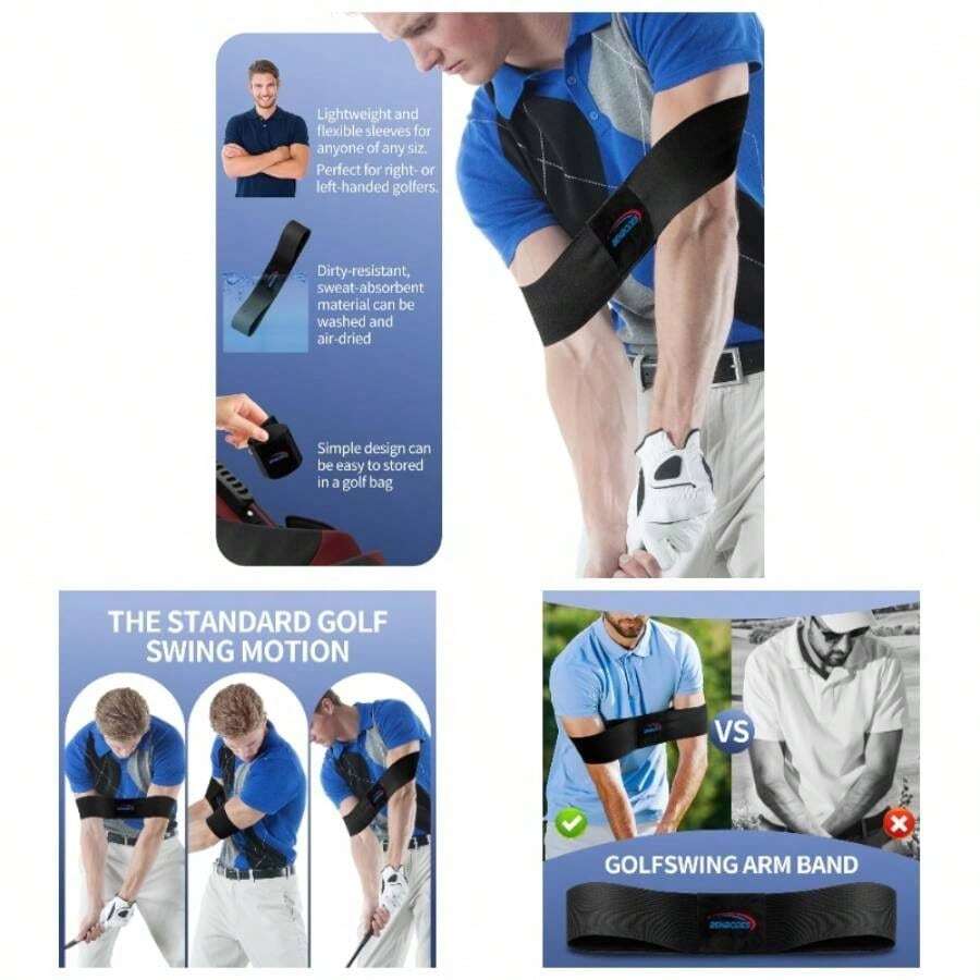 Swing Training Aid - Muscle Connection Swing Corrector Golfers, Arm Elbow Posture Trainer RightLeft Handed Beginners, Trainer Arm Band IndoorOutdoor Club Practice - 黑色 - 查看 1