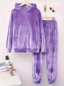 Purple Hoodie And Sweatpants Set (Women, Non-Stretch Fabric), Comfortable